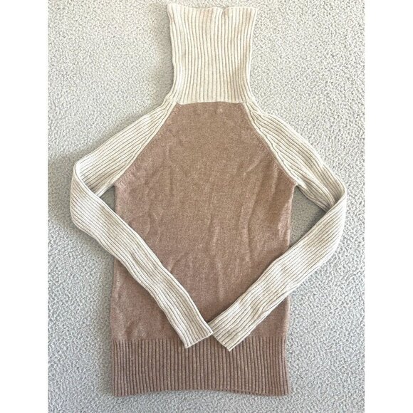 PURE Collection 100% Cashmere Turtleneck Sweater Beige Cream Ribbed Sleeve - Picture 1 of 16